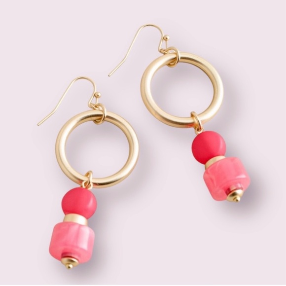 Chico’s Pink And Gold-Tone Drop Earrings - Picture 1 of 5